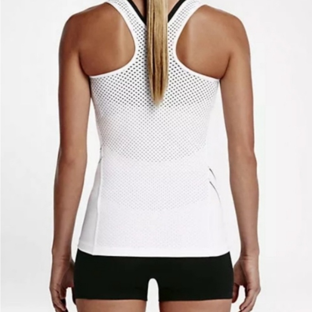 Nike Pro Hypercool Racerback White Tank Top with Black Trim and Logo - Picture 2 of 6